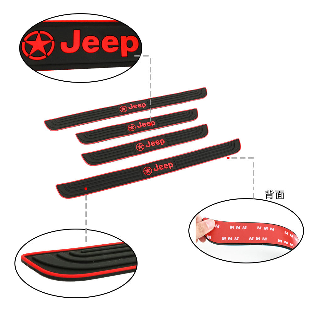 Brand New 4PCS Universal Jeep Red Rubber Car Door Scuff Sill Cover Panel Step Protector