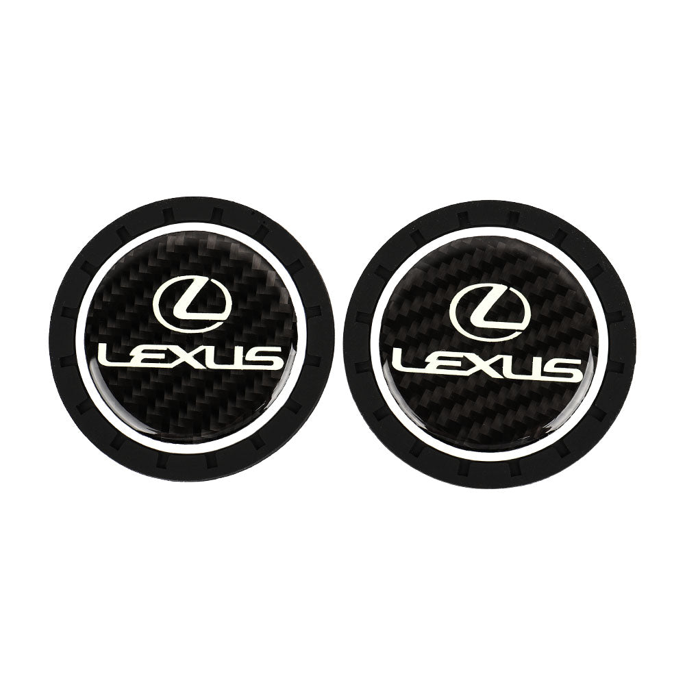 Brand New 2PCS Lexus Glows In The Dark Green Real Carbon Fiber Car Cup Holder Pad Water Cup Slot Non-Slip Mat Universal