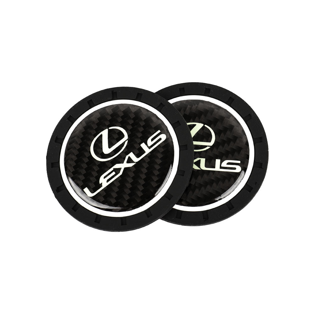 Brand New 2PCS Lexus Glows In The Dark Green Real Carbon Fiber Car Cup Holder Pad Water Cup Slot Non-Slip Mat Universal