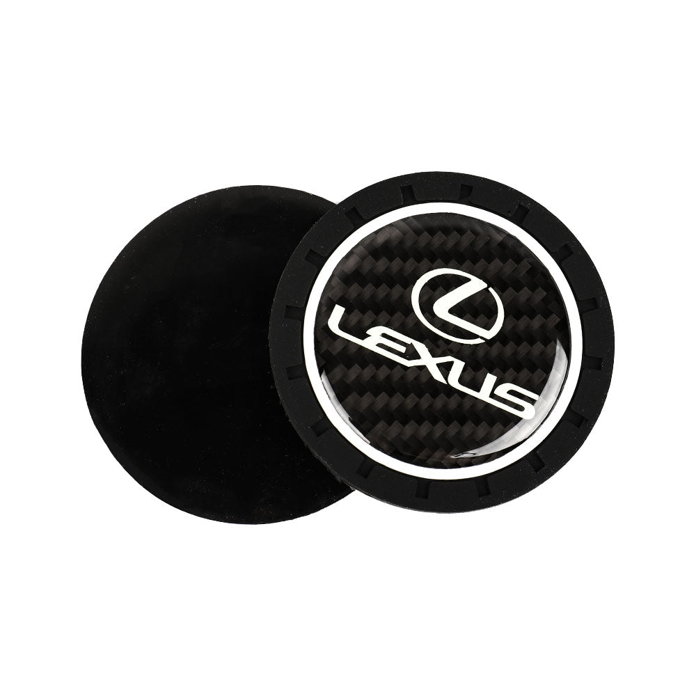 Brand New 2PCS Lexus Glows In The Dark Green Real Carbon Fiber Car Cup Holder Pad Water Cup Slot Non-Slip Mat Universal