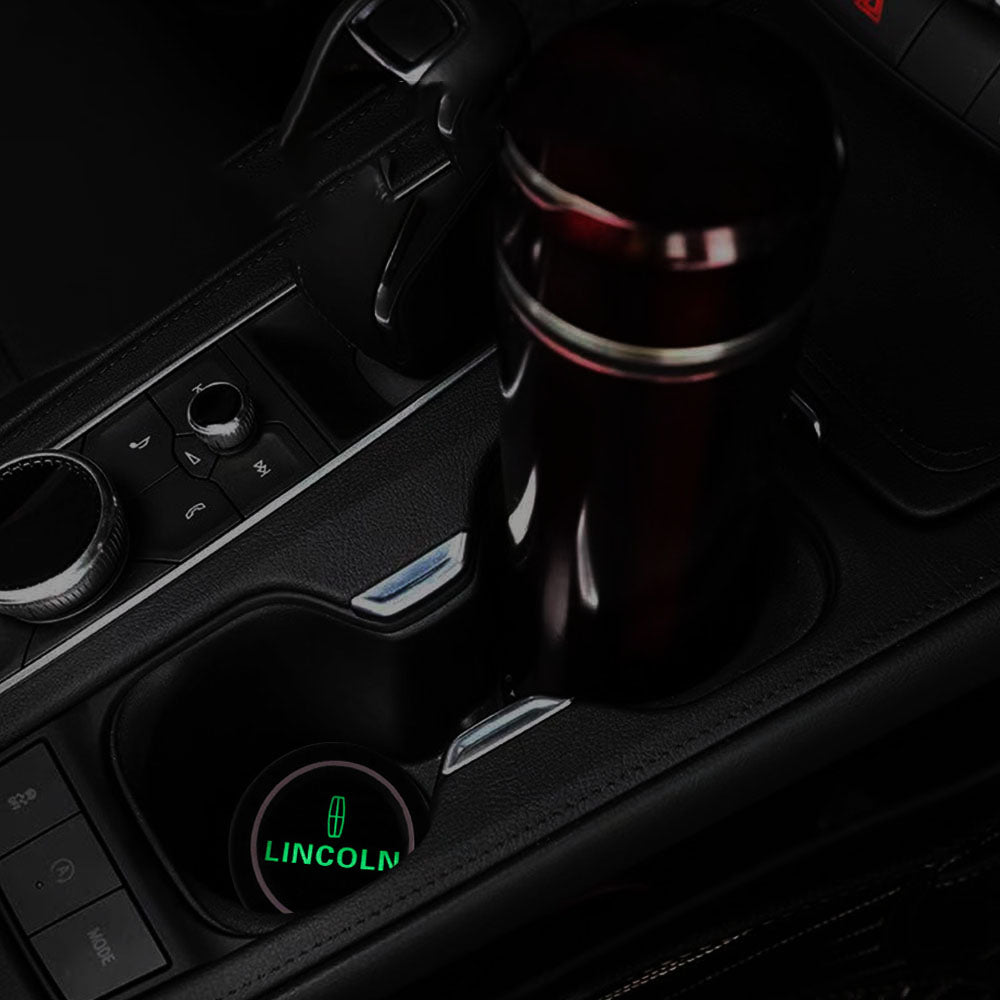 Brand New 2PCS Lincoln Glows In The Dark Green Real Carbon Fiber Car Cup Holder Pad Water Cup Slot Non-Slip Mat Universal