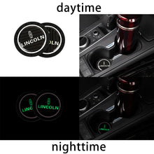 Load image into Gallery viewer, Brand New 2PCS Lincoln Glows In The Dark Green Real Carbon Fiber Car Cup Holder Pad Water Cup Slot Non-Slip Mat Universal