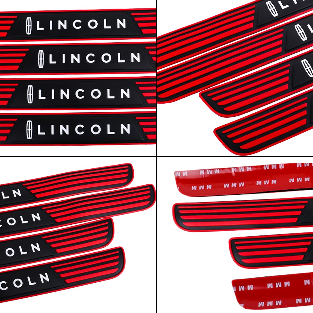 Brand New 4PCS Universal Lincoln Red Rubber Car Door Scuff Sill Cover Panel Step Protector V2