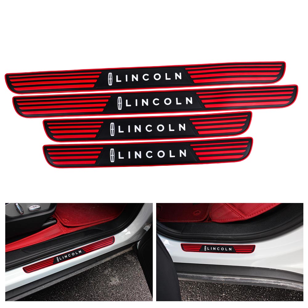 Brand New 4PCS Universal Lincoln Red Rubber Car Door Scuff Sill Cover Panel Step Protector V2