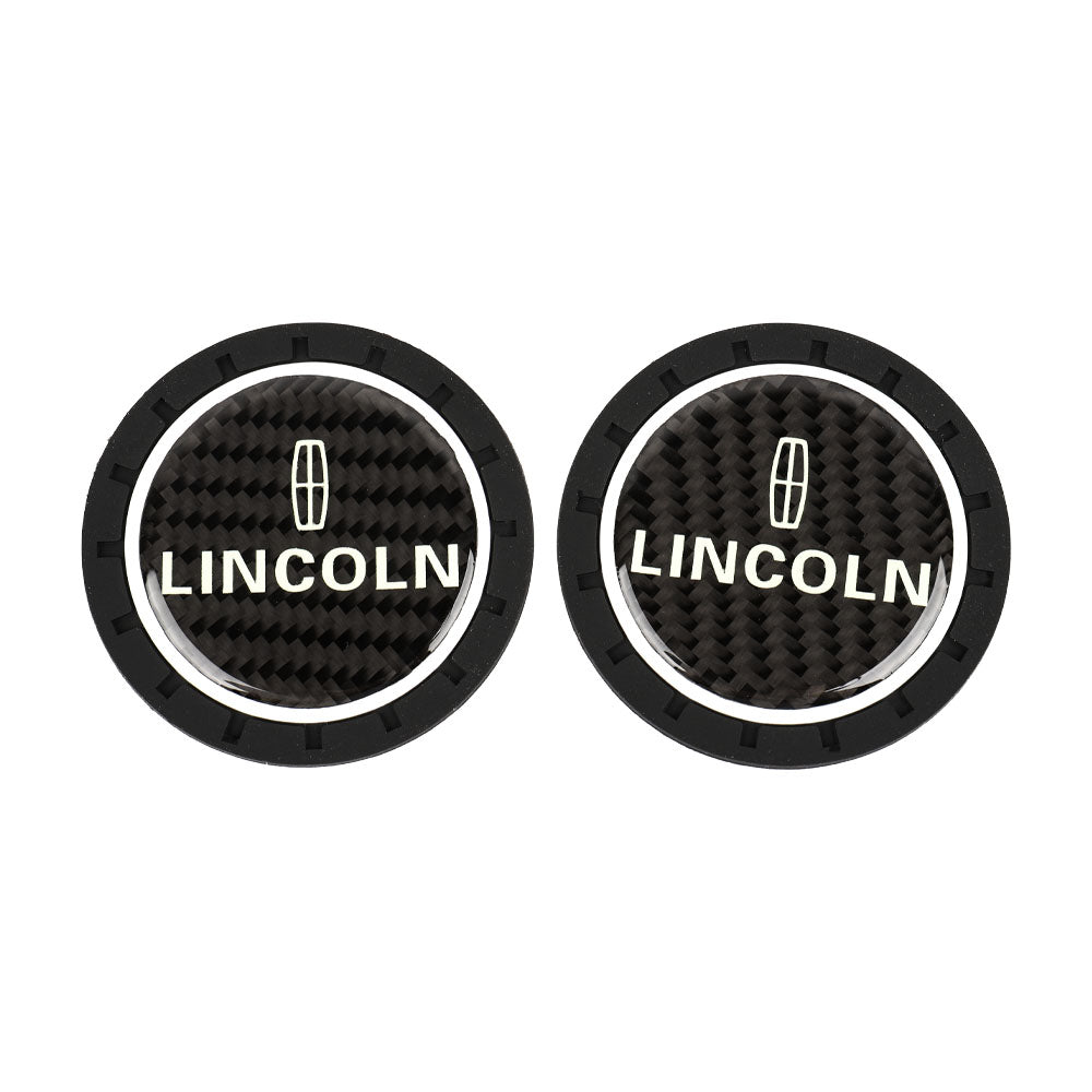 Brand New 2PCS Lincoln Glows In The Dark Green Real Carbon Fiber Car Cup Holder Pad Water Cup Slot Non-Slip Mat Universal