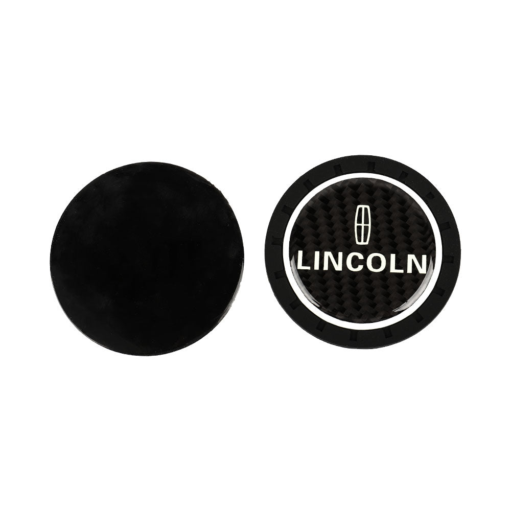 Brand New 2PCS Lincoln Glows In The Dark Green Real Carbon Fiber Car Cup Holder Pad Water Cup Slot Non-Slip Mat Universal