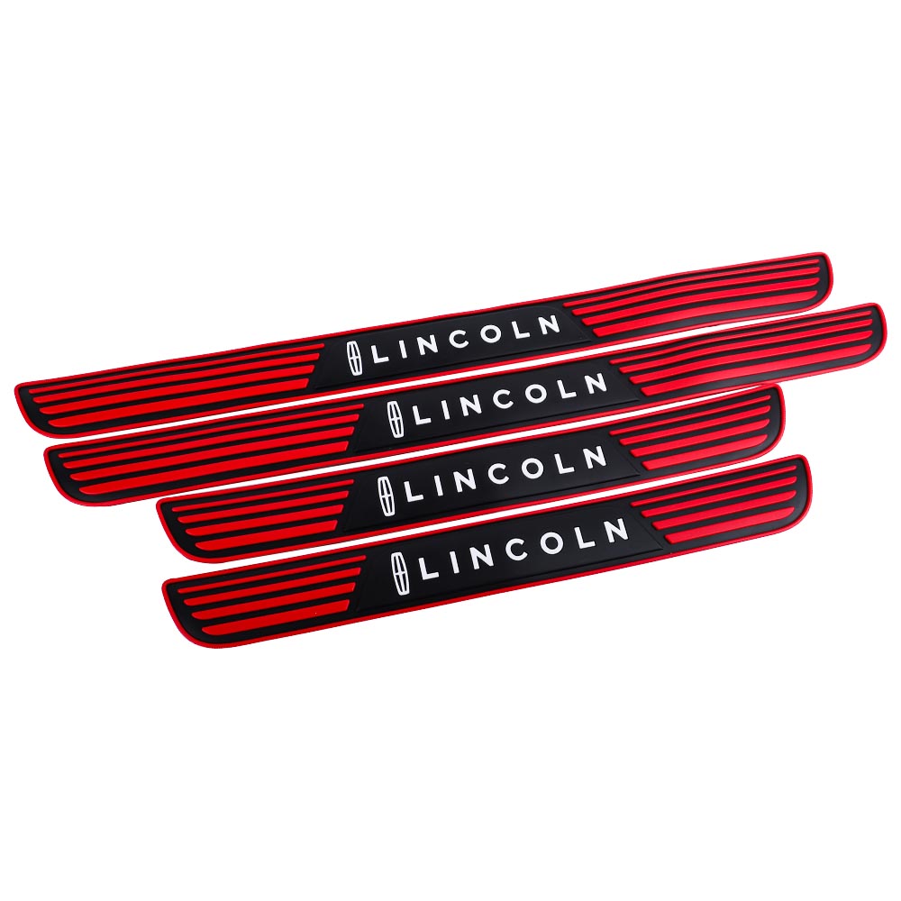 Brand New 4PCS Universal Lincoln Red Rubber Car Door Scuff Sill Cover Panel Step Protector V2