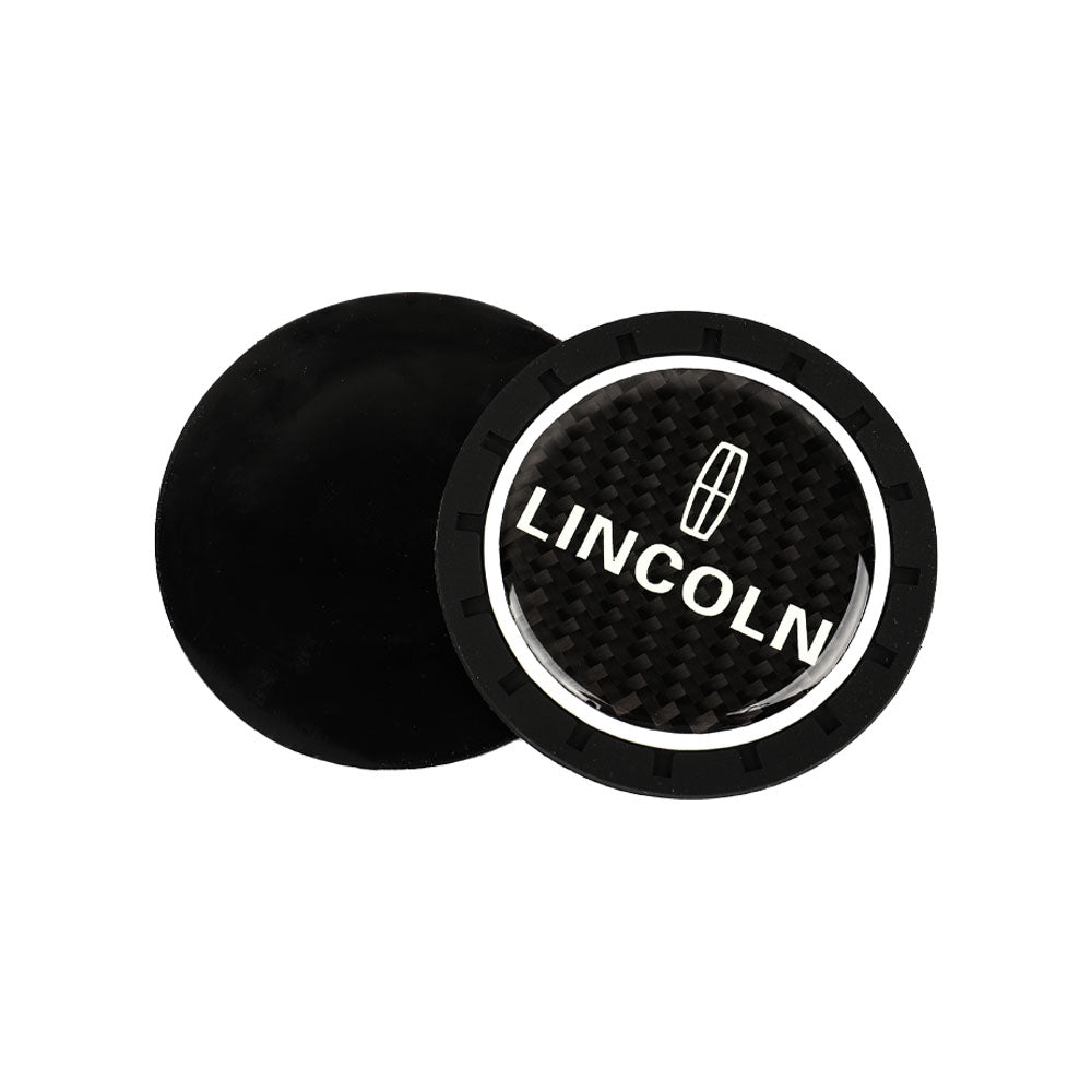 Brand New 2PCS Lincoln Glows In The Dark Green Real Carbon Fiber Car Cup Holder Pad Water Cup Slot Non-Slip Mat Universal