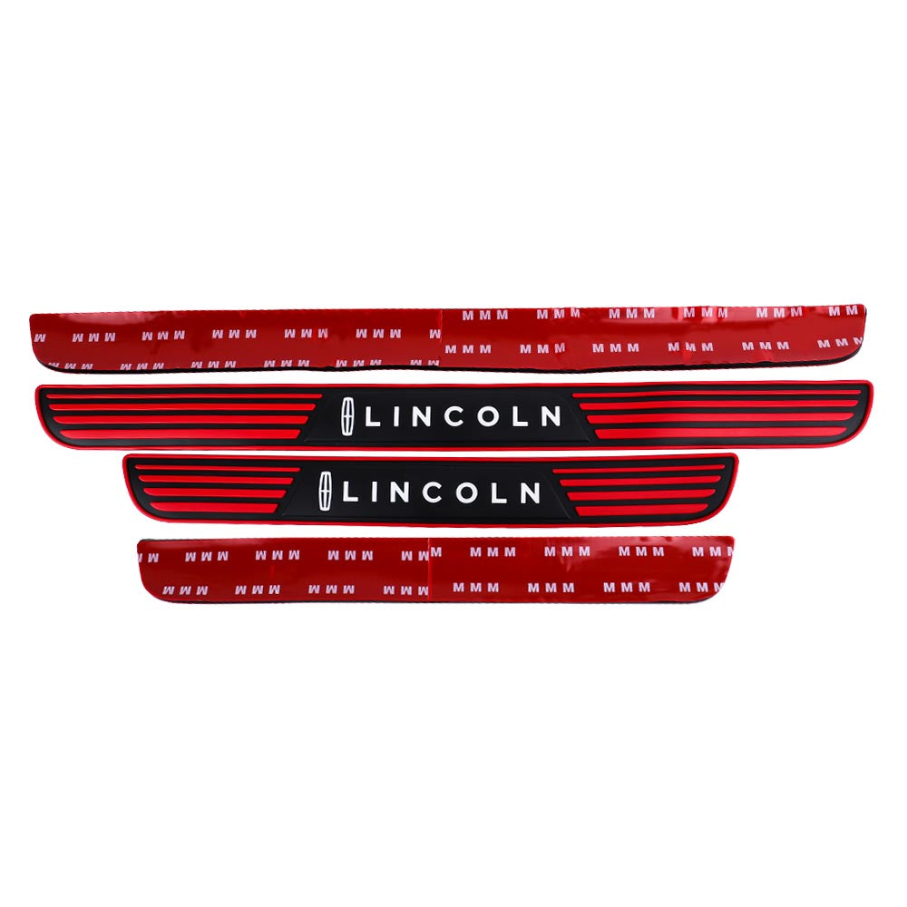 Brand New 4PCS Universal Lincoln Red Rubber Car Door Scuff Sill Cover Panel Step Protector V2