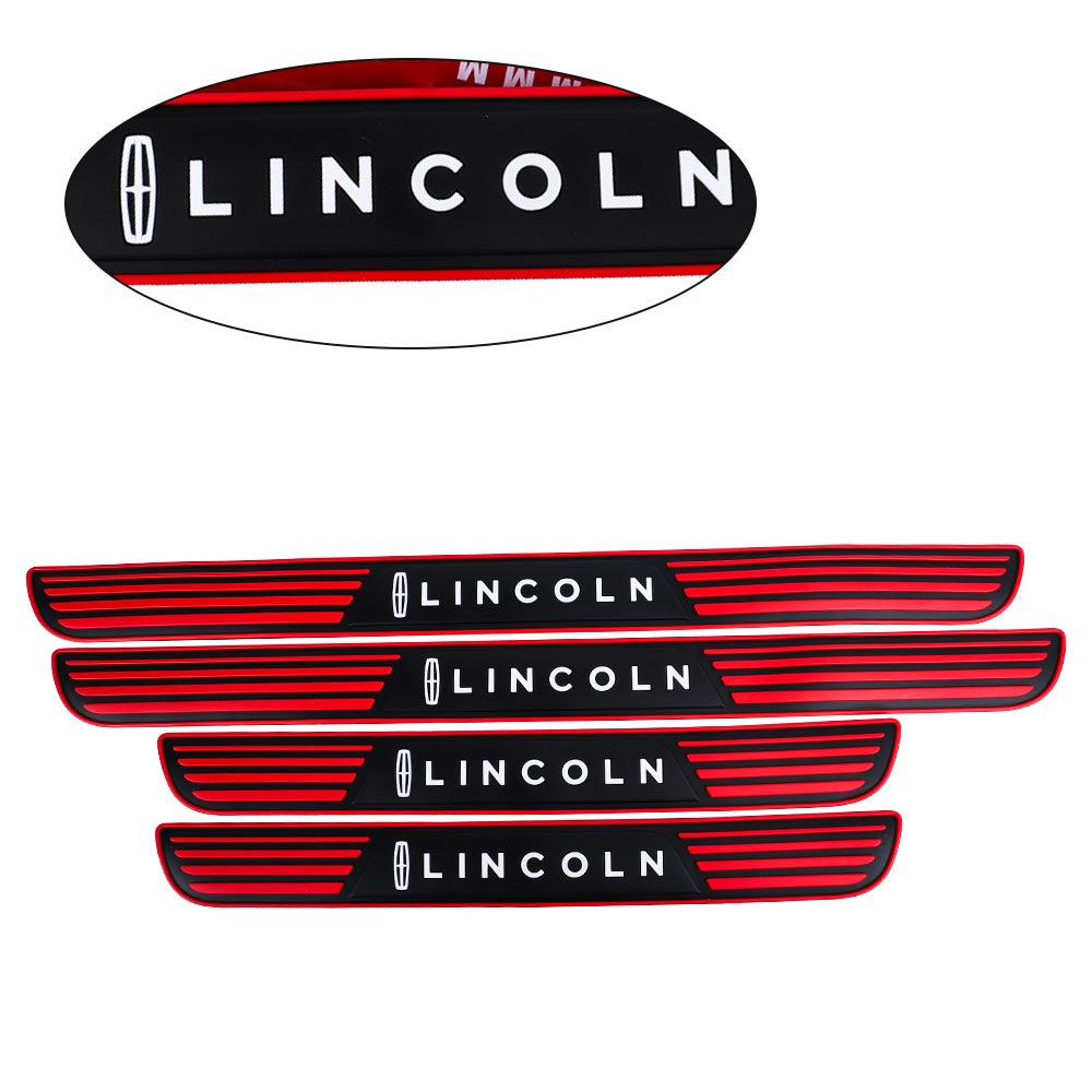 Brand New 4PCS Universal Lincoln Red Rubber Car Door Scuff Sill Cover Panel Step Protector V2