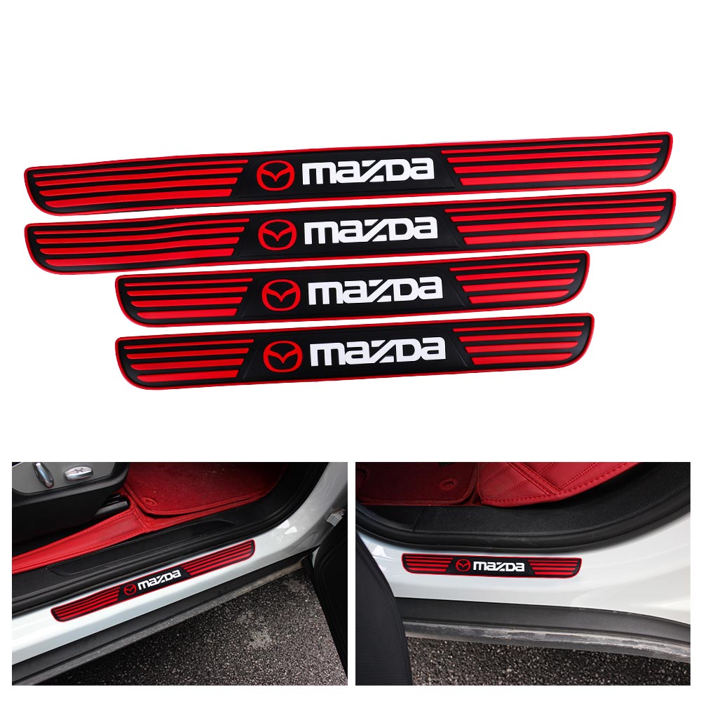 Brand New 4PCS Universal Mazda Red Rubber Car Door Scuff Sill Cover Panel Step Protector V2