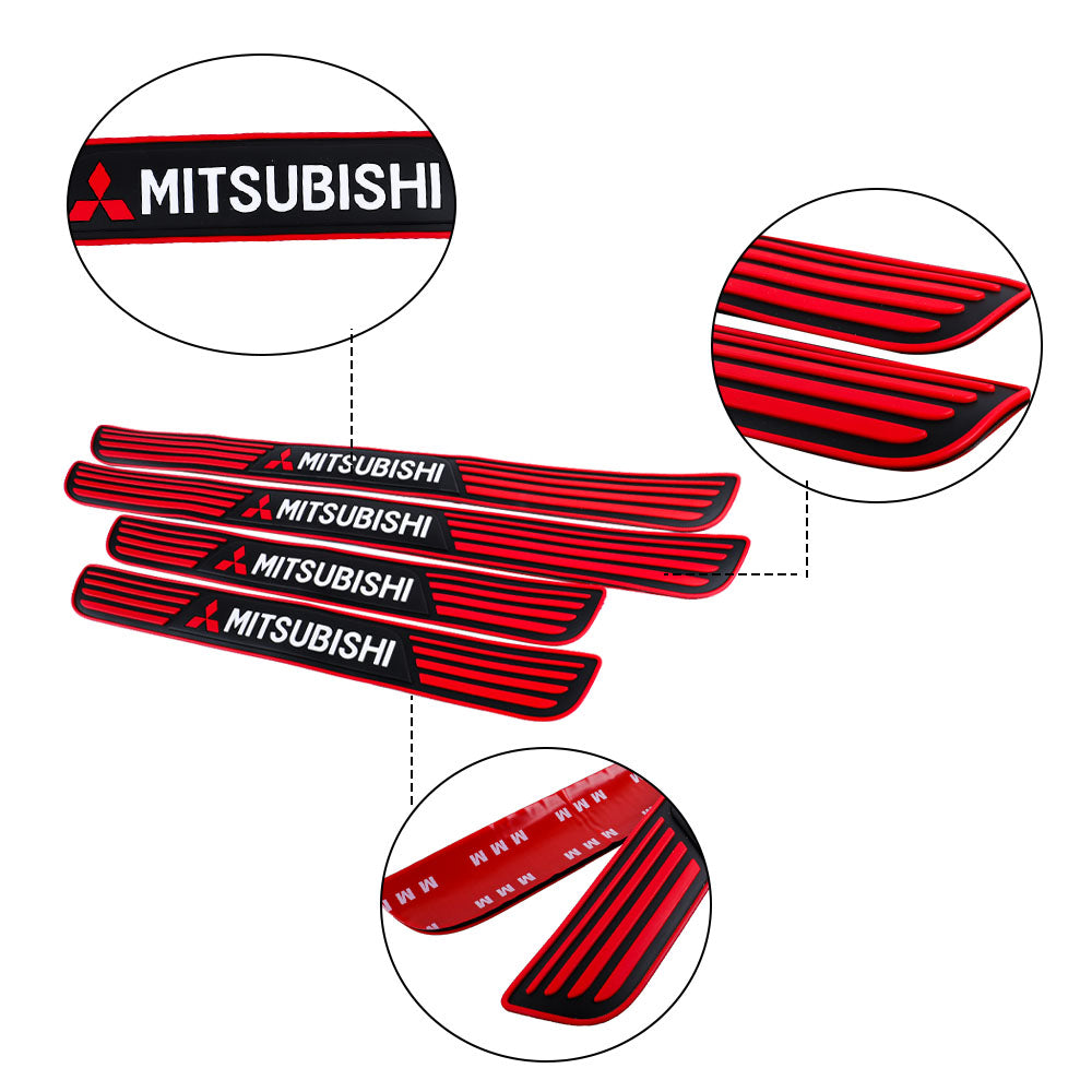 Brand New 4PCS Universal Mitsubishi Red Rubber Car Door Scuff Sill Cover Panel Step Protector V2