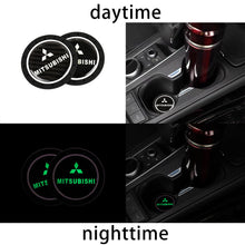 Load image into Gallery viewer, Brand New 2PCS Mitsubishi Glows In The Dark Green Real Carbon Fiber Car Cup Holder Pad Water Cup Slot Non-Slip Mat Universal