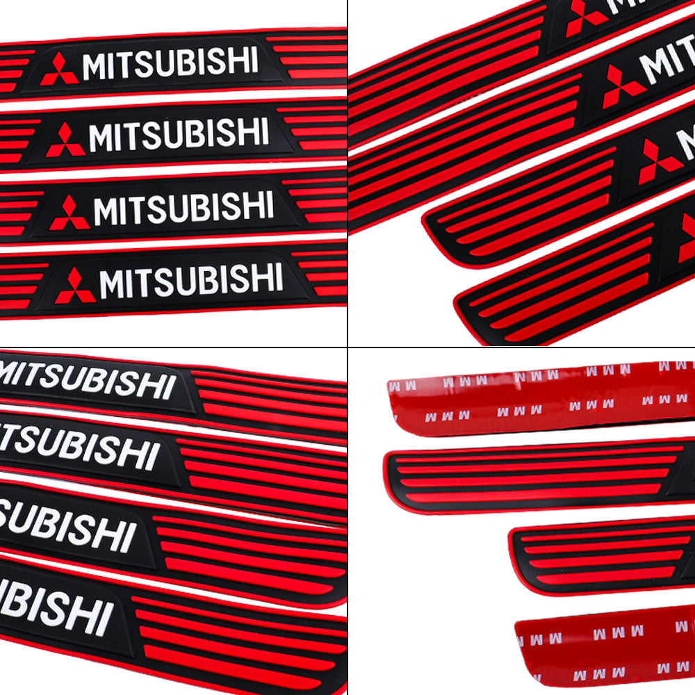 Brand New 4PCS Universal Mitsubishi Red Rubber Car Door Scuff Sill Cover Panel Step Protector V2