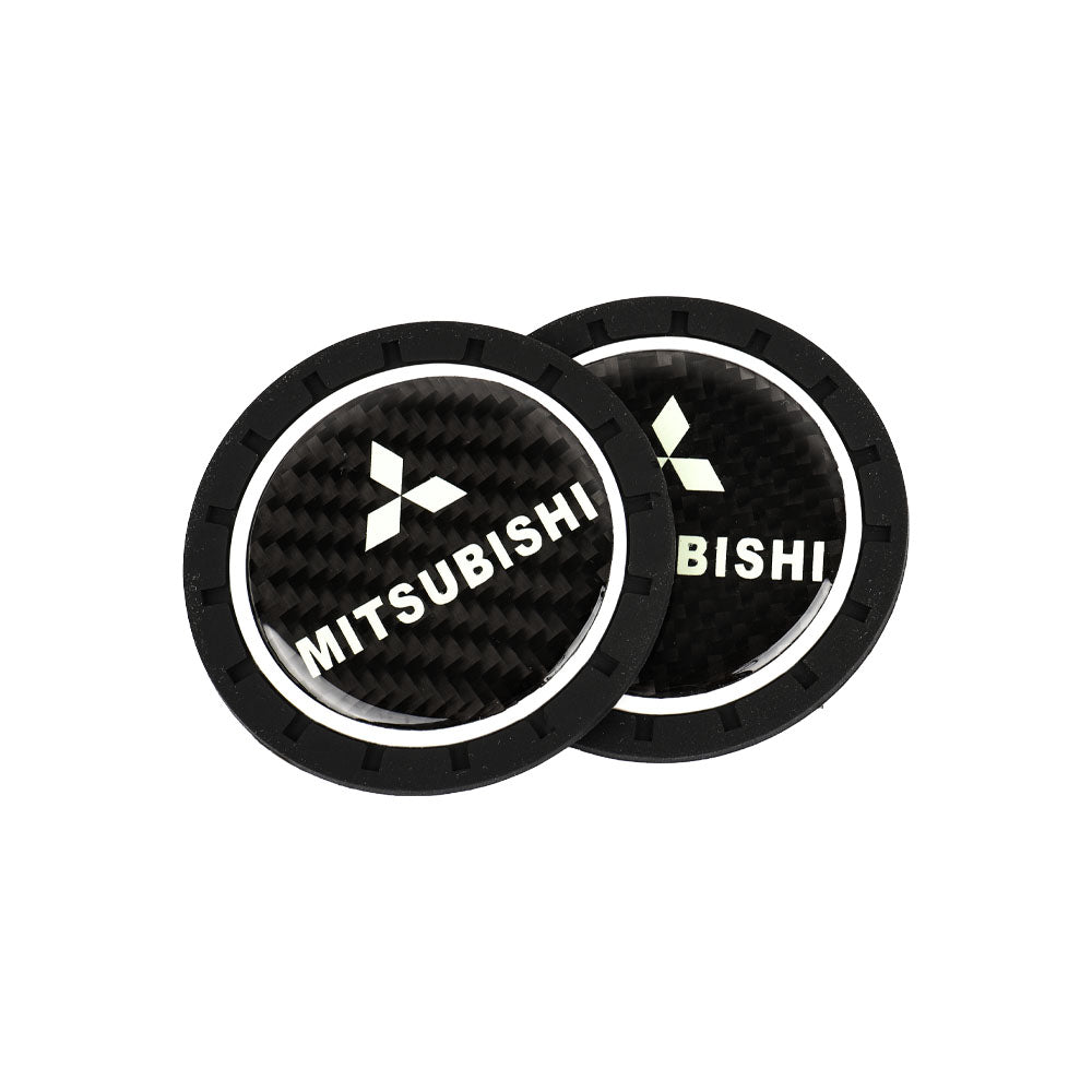 Brand New 2PCS Mitsubishi Glows In The Dark Green Real Carbon Fiber Car Cup Holder Pad Water Cup Slot Non-Slip Mat Universal