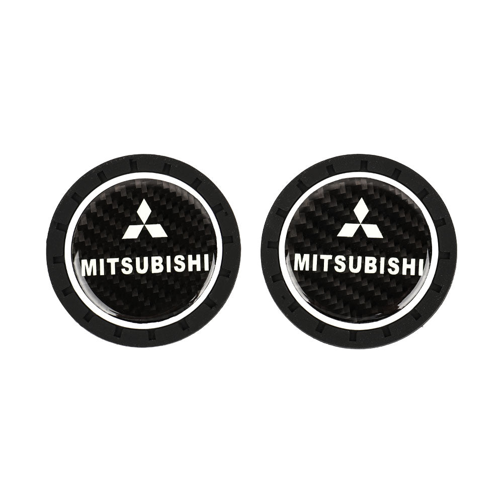 Brand New 2PCS Mitsubishi Glows In The Dark Green Real Carbon Fiber Car Cup Holder Pad Water Cup Slot Non-Slip Mat Universal