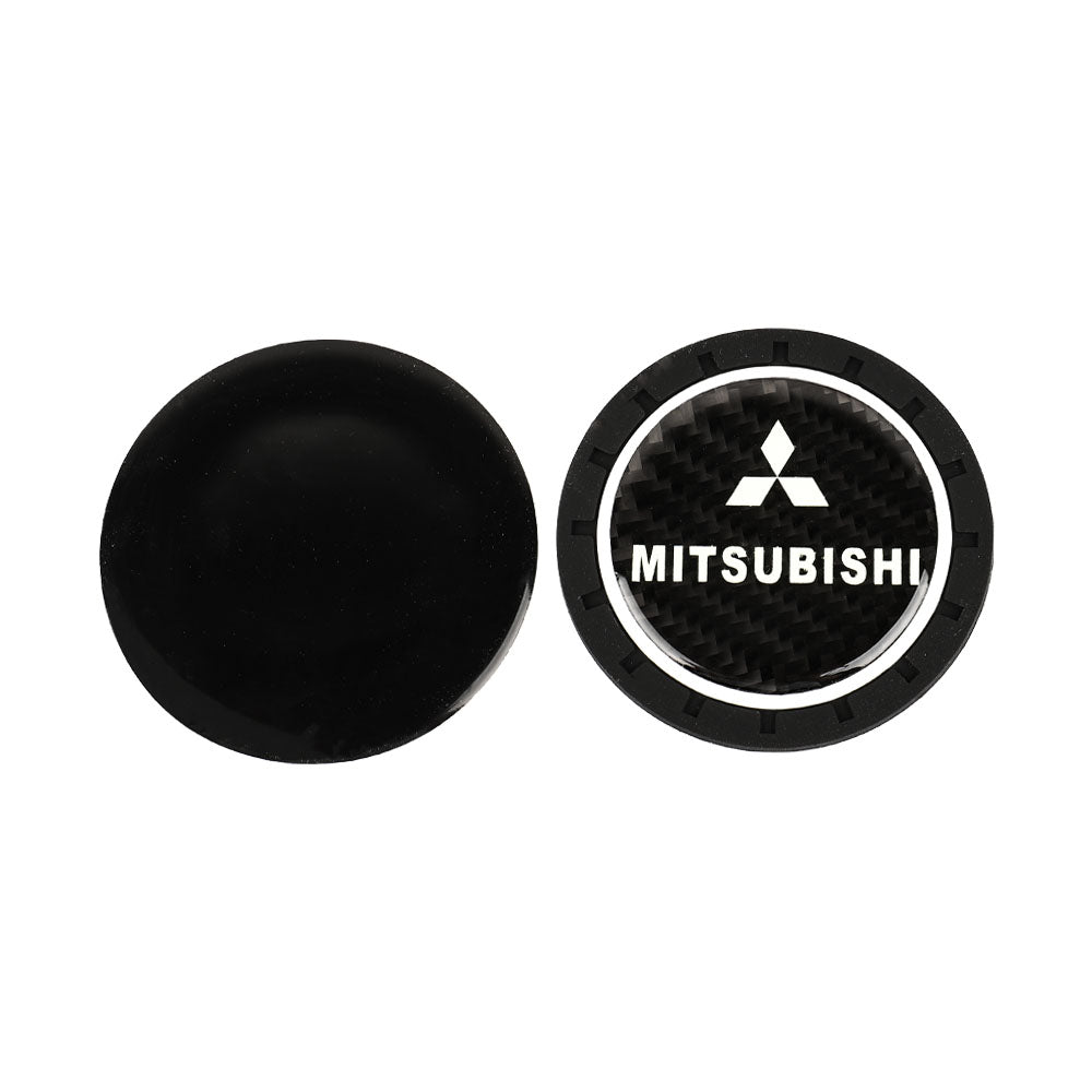 Brand New 2PCS Mitsubishi Glows In The Dark Green Real Carbon Fiber Car Cup Holder Pad Water Cup Slot Non-Slip Mat Universal