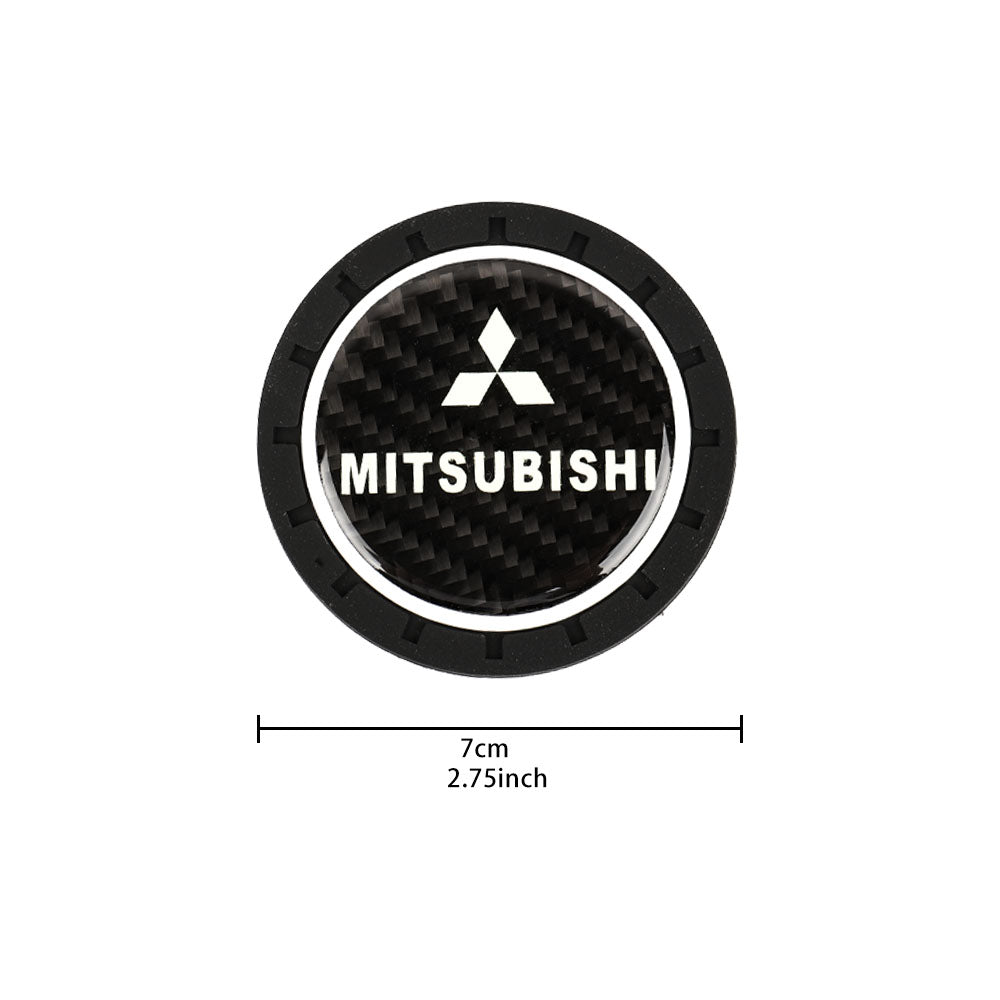Brand New 2PCS Mitsubishi Glows In The Dark Green Real Carbon Fiber Car Cup Holder Pad Water Cup Slot Non-Slip Mat Universal