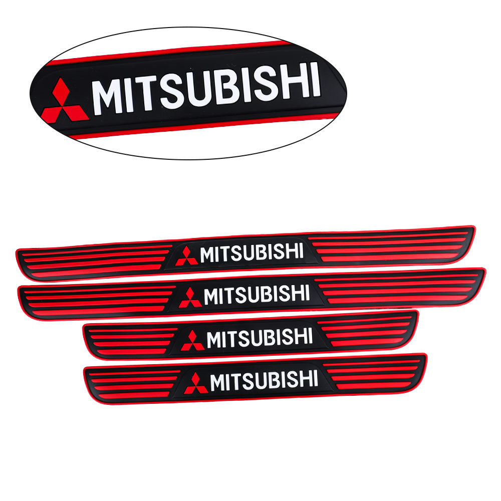 Brand New 4PCS Universal Mitsubishi Red Rubber Car Door Scuff Sill Cover Panel Step Protector V2