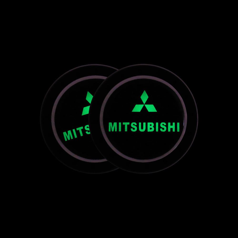 Brand New 2PCS Mitsubishi Glows In The Dark Green Real Carbon Fiber Car Cup Holder Pad Water Cup Slot Non-Slip Mat Universal