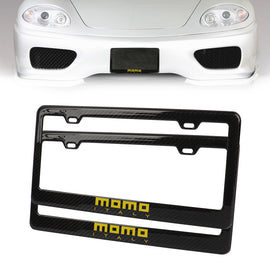 Brand New 2PCS MOMO Real 100% Carbon Fiber License Plate Frame Tag Cover Original 3K With Free Caps