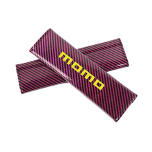 Load image into Gallery viewer, Brand New Universal 2PCS MOMO Hot Pink Carbon Fiber Look Car Seat Belt Covers Shoulder Pad