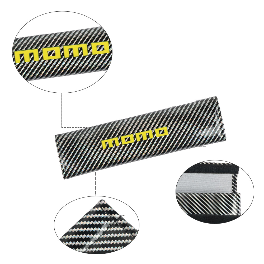 Brand New Universal 2PCS Momo Silver Carbon Fiber Look Car Seat Belt Covers Shoulder Pad