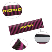 Load image into Gallery viewer, Brand New Universal 2PCS MOMO Hot Pink Carbon Fiber Look Car Seat Belt Covers Shoulder Pad