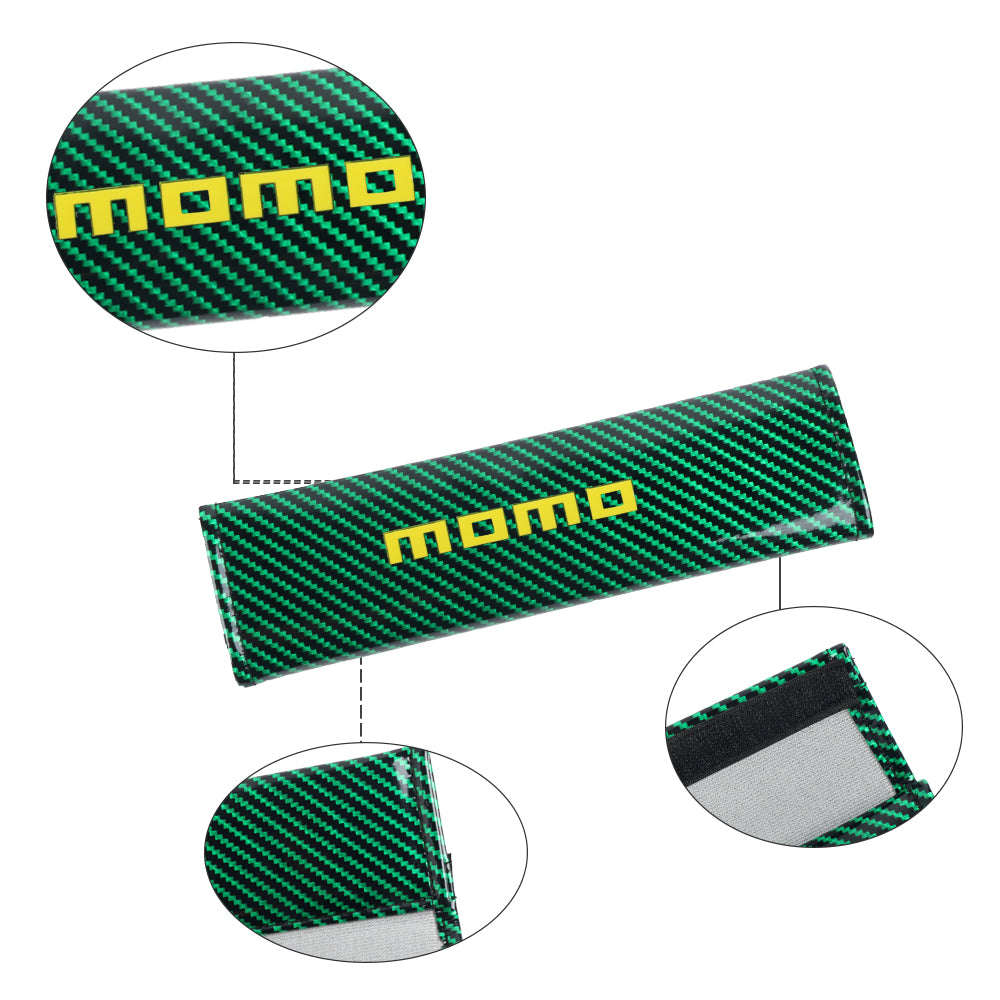 Brand New Universal 2PCS Momo Green Carbon Fiber Look Car Seat Belt Covers Shoulder Pad