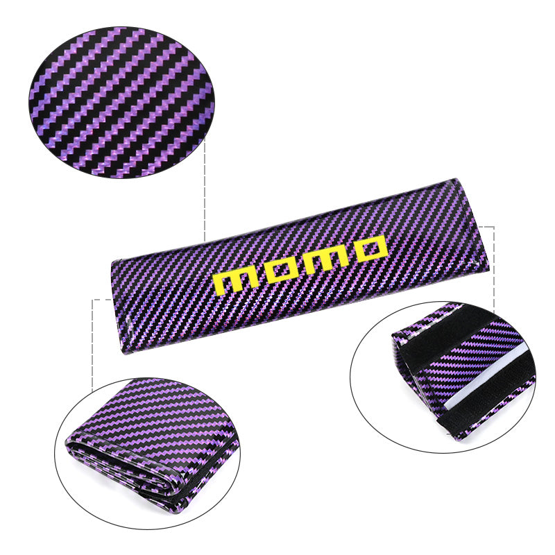 Brand New Universal 2PCS Momo Purple Carbon Fiber Look Car Seat Belt Covers Shoulder Pad