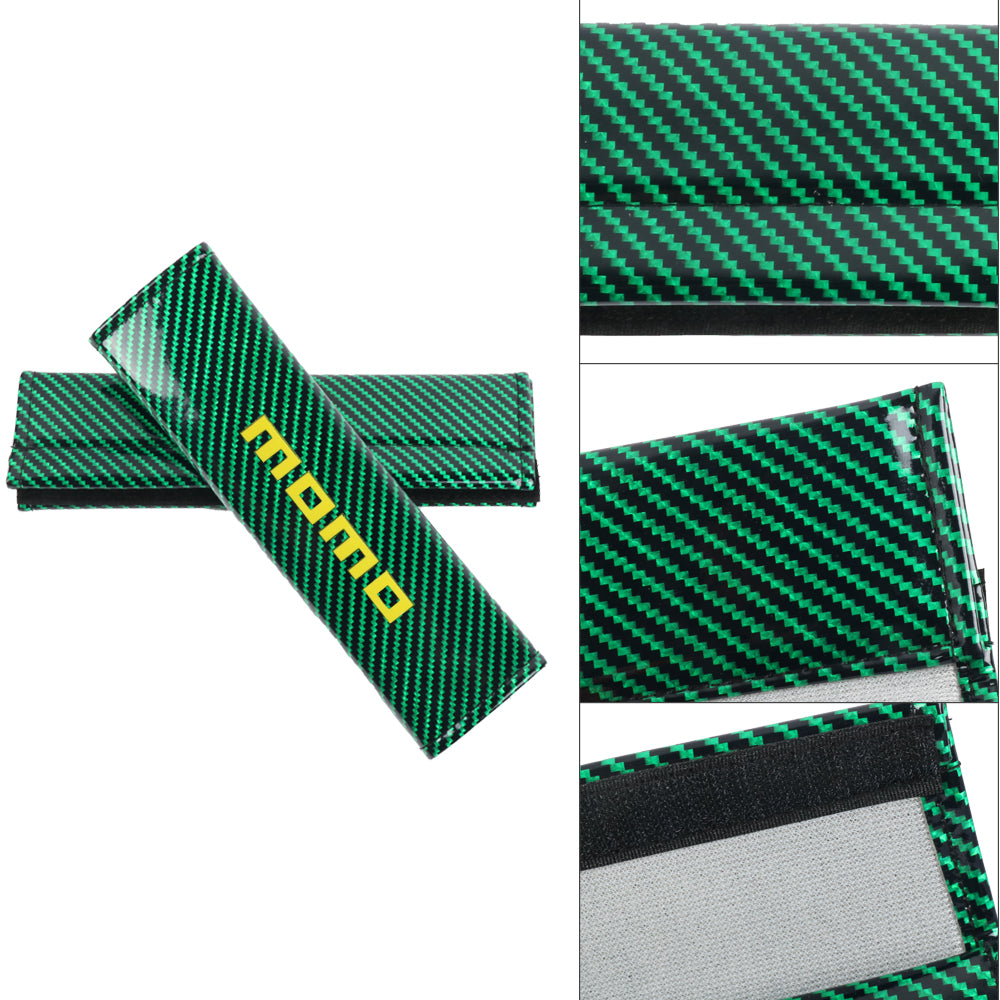 Brand New Universal 2PCS Momo Green Carbon Fiber Look Car Seat Belt Covers Shoulder Pad