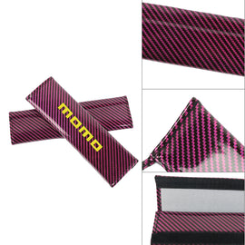 Brand New Universal 2PCS MOMO Hot Pink Carbon Fiber Look Car Seat Belt Covers Shoulder Pad