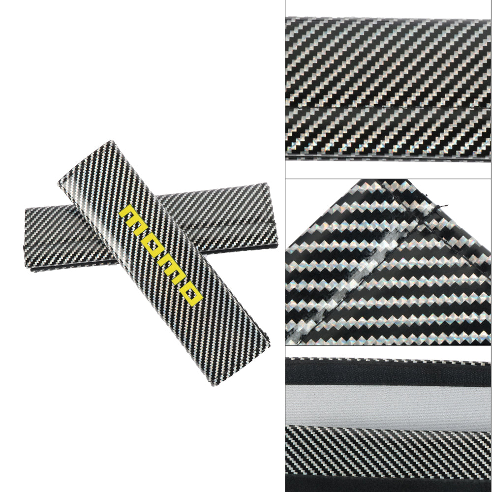 Brand New Universal 2PCS Momo Silver Carbon Fiber Look Car Seat Belt Covers Shoulder Pad