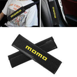 Brand New Universal 2PCS Momo Black Carbon Fiber Look Car Seat Belt Covers Shoulder Pad