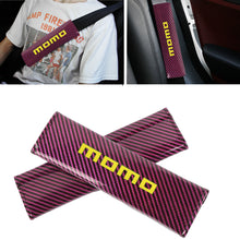 Load image into Gallery viewer, Brand New Universal 2PCS MOMO Hot Pink Carbon Fiber Look Car Seat Belt Covers Shoulder Pad