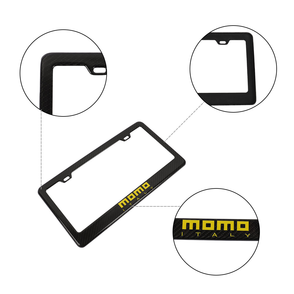 Brand New 1PCS MOMO Real 100% Carbon Fiber License Plate Frame Tag Cover Original 3K With Free Caps