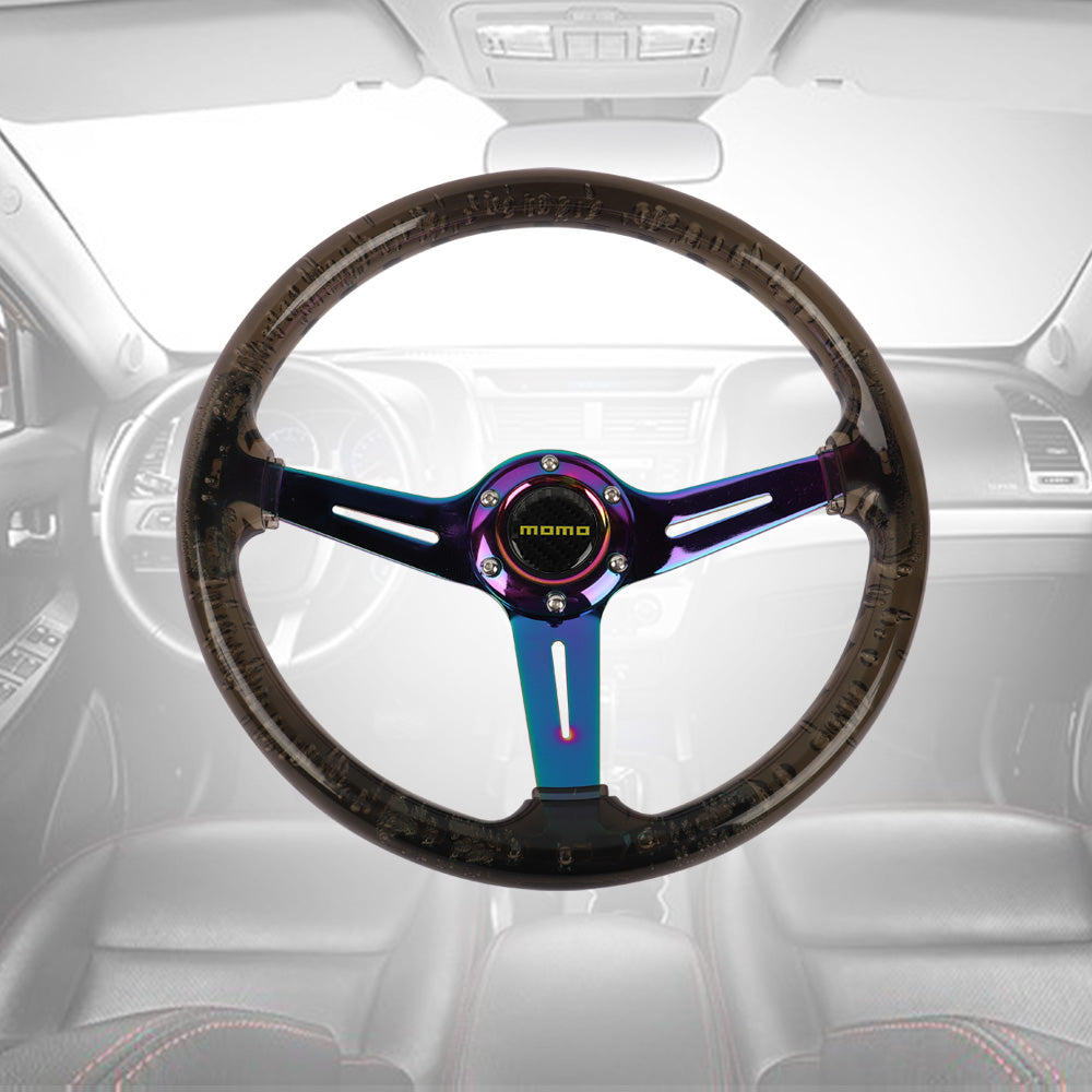 Brand New JDM Momo Universal 6-Hole 350mm Deep Dish Vip Black Crystal Bubble Neo Spoke Steering Wheel