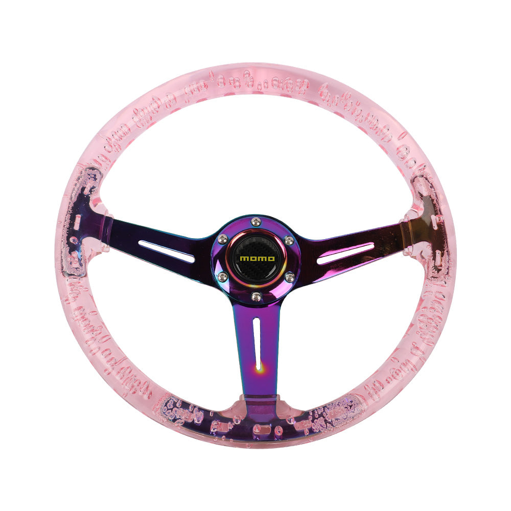 Brand New JDM Momo Universal 6-Hole 350mm Deep Dish Vip Pink Crystal Bubble Neo Spoke Steering Wheel