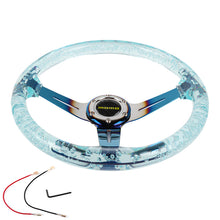 Load image into Gallery viewer, Brand New JDM Momo Universal 6-Hole 350mm Deep Dish Vip Teal Crystal Bubble Burnt Blue Spoke Steering Wheel