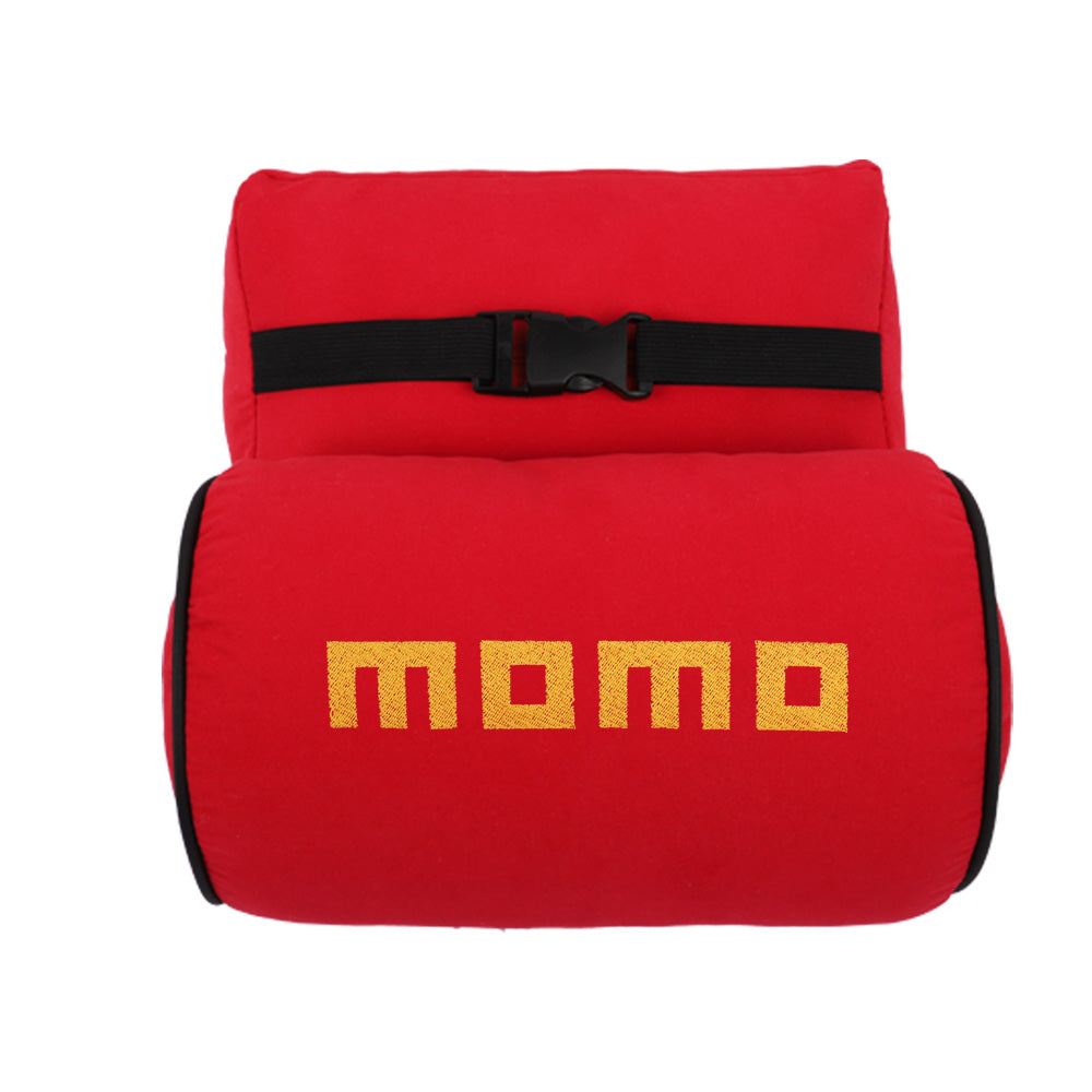 Brand New 2PCS JDM Momo Red Fabric Material Car Neck Headrest Pillow Fabric Racing Seat