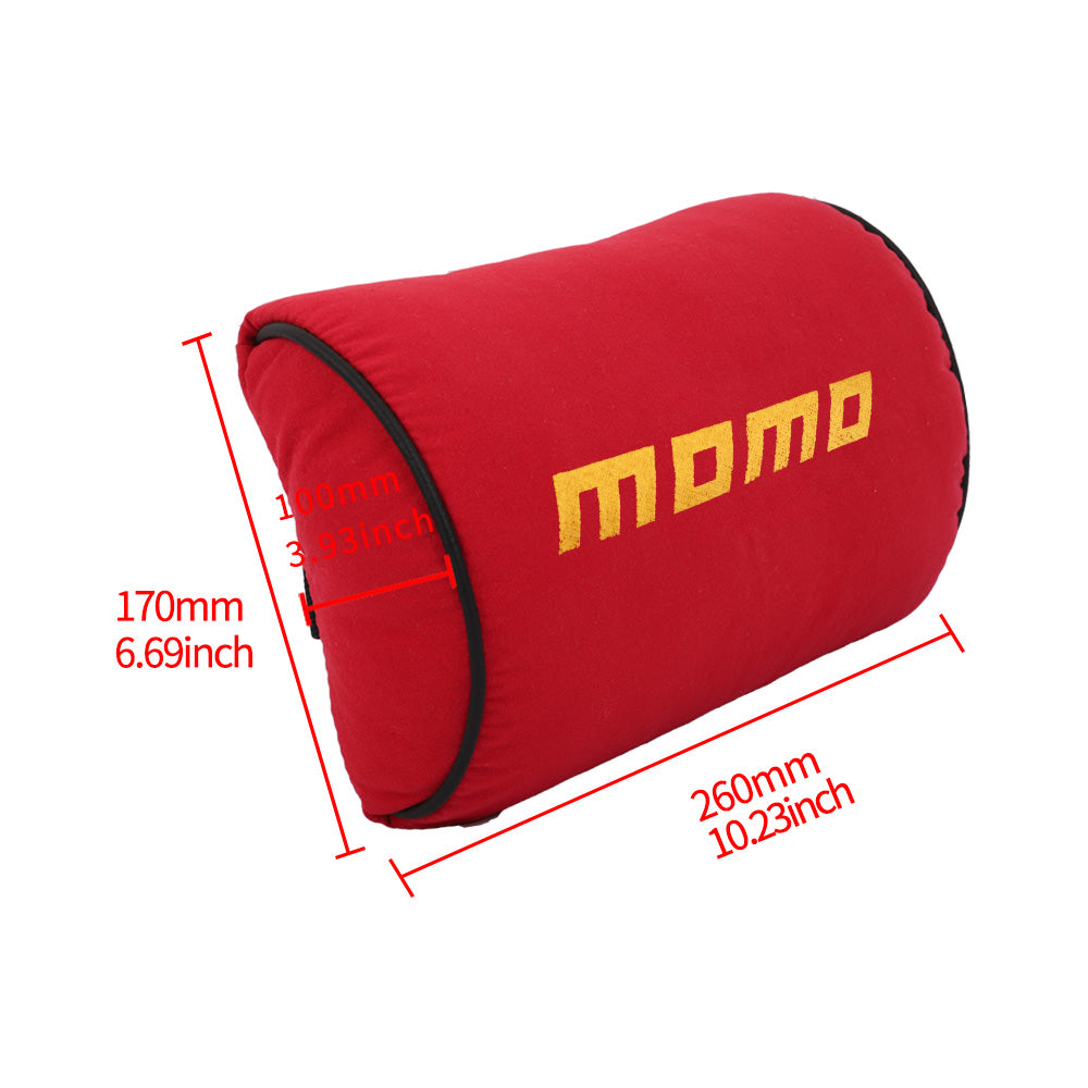 Brand New 2PCS JDM Momo Red Fabric Material Car Neck Headrest Pillow Fabric Racing Seat