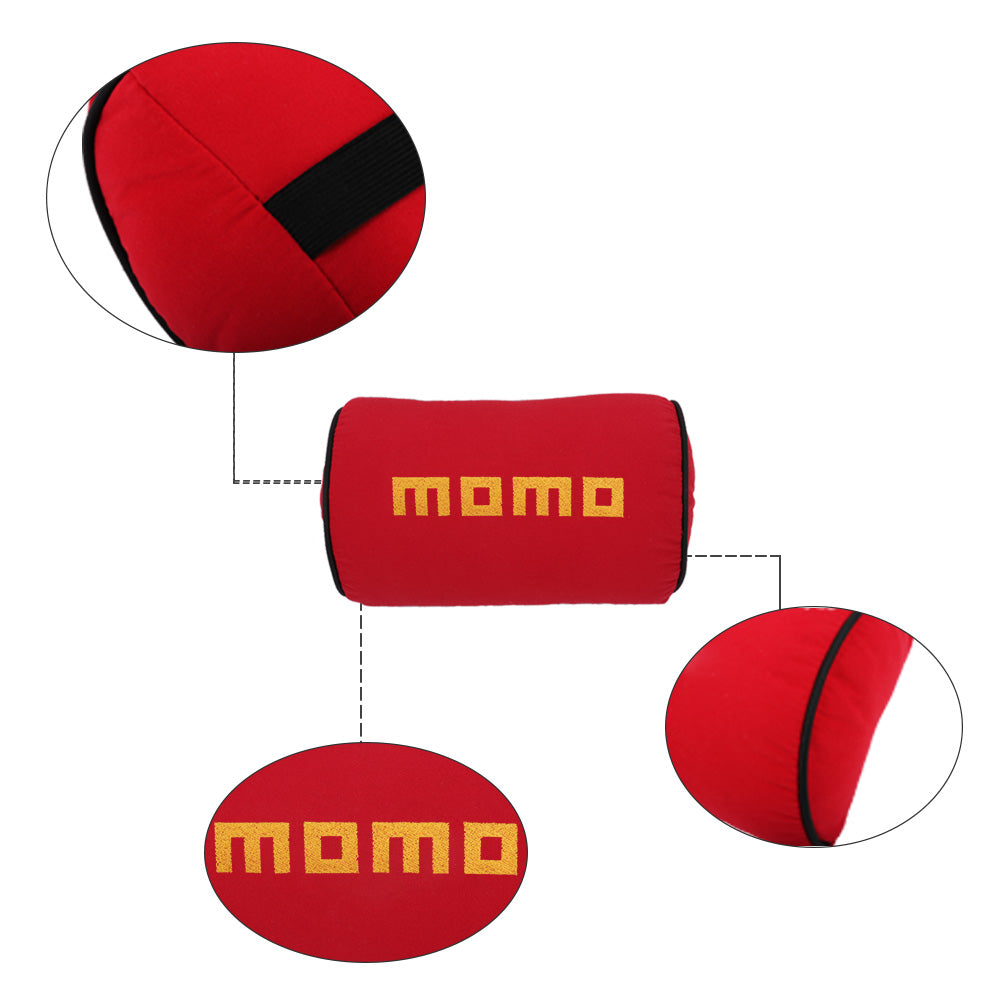 Brand New 2PCS JDM Momo Red Fabric Material Car Neck Headrest Pillow Fabric Racing Seat