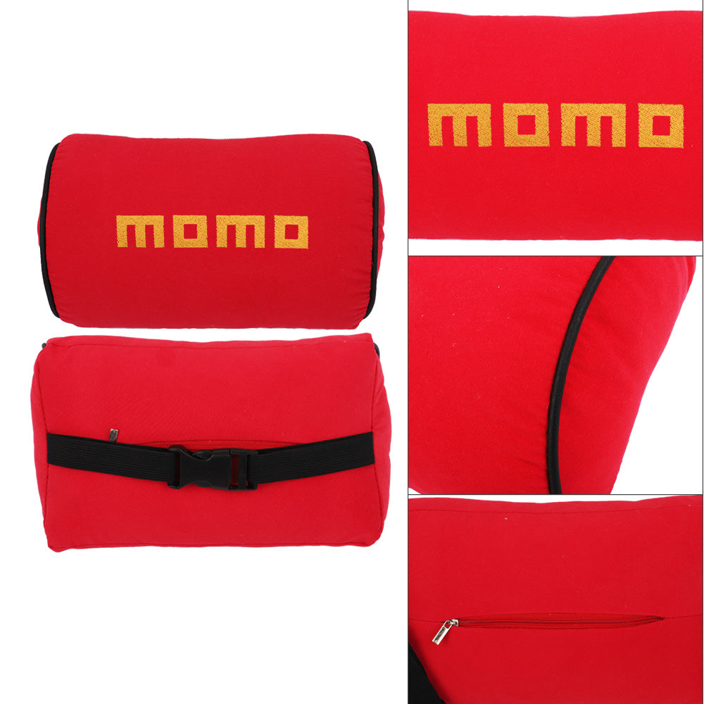 Brand New 2PCS JDM Momo Red Fabric Material Car Neck Headrest Pillow Fabric Racing Seat