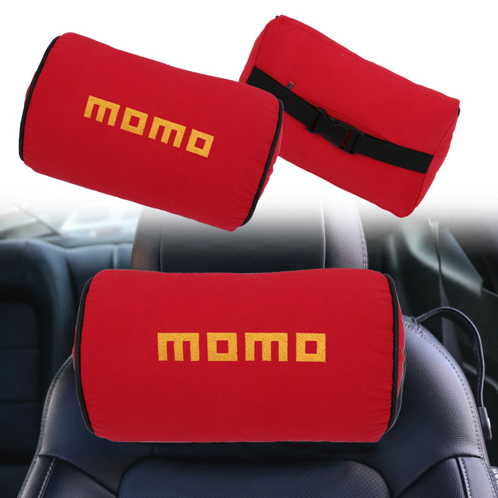 Brand New 2PCS JDM Momo Red Fabric Material Car Neck Headrest Pillow Fabric Racing Seat