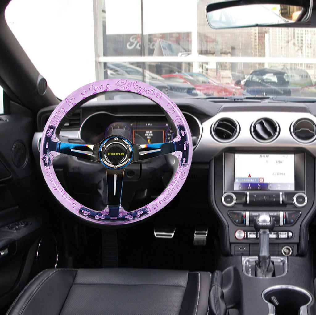 Brand New JDM Momo Universal 6-Hole 350mm Deep Dish Vip Purple Crystal Bubble Burnt Blue Spoke Steering Wheel