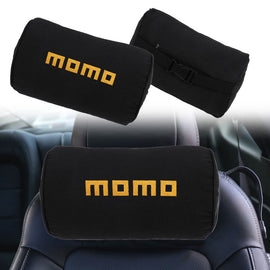 Brand New 2PCS JDM Momo Black Fabric Material Car Neck Headrest Pillow Fabric Racing Seat