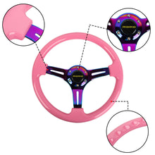 Load image into Gallery viewer, Brand New 350mm 14&quot; Universal JDM MOMO Deep Dish ABS Racing Steering Wheel Pink With Neo-Chrome Spoke