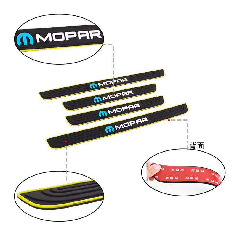 Brand New 4PCS Universal Mopar Yellow Rubber Car Door Scuff Sill Cover Panel Step Protector