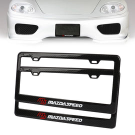 Brand New 2PCS Mazdaspeed Real 100% Carbon Fiber License Plate Frame Tag Cover Original 3K With Free Caps
