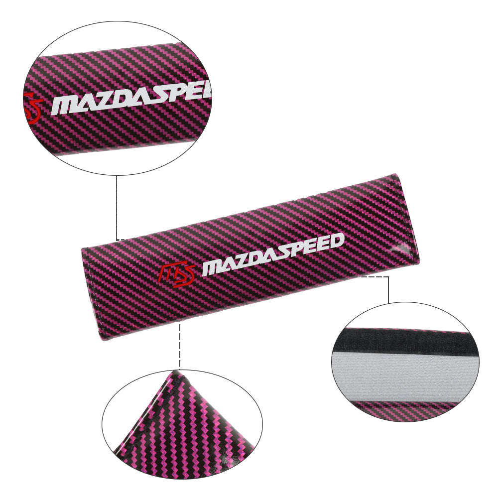 Brand New Universal 2PCS MAZDASPEED Hot Pink Carbon Fiber Look Car Seat Belt Covers Shoulder Pad